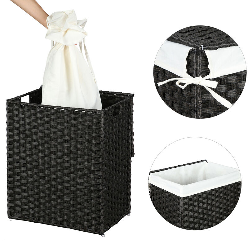 23.8 Gallon Synthetic Rattan Laundry Basket with Lid 90L Hamper image number 4