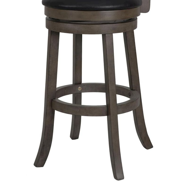 Gray Wood Swivel Bar Stool Set of 2, PU Seat, Reinforced Footrest image number 4