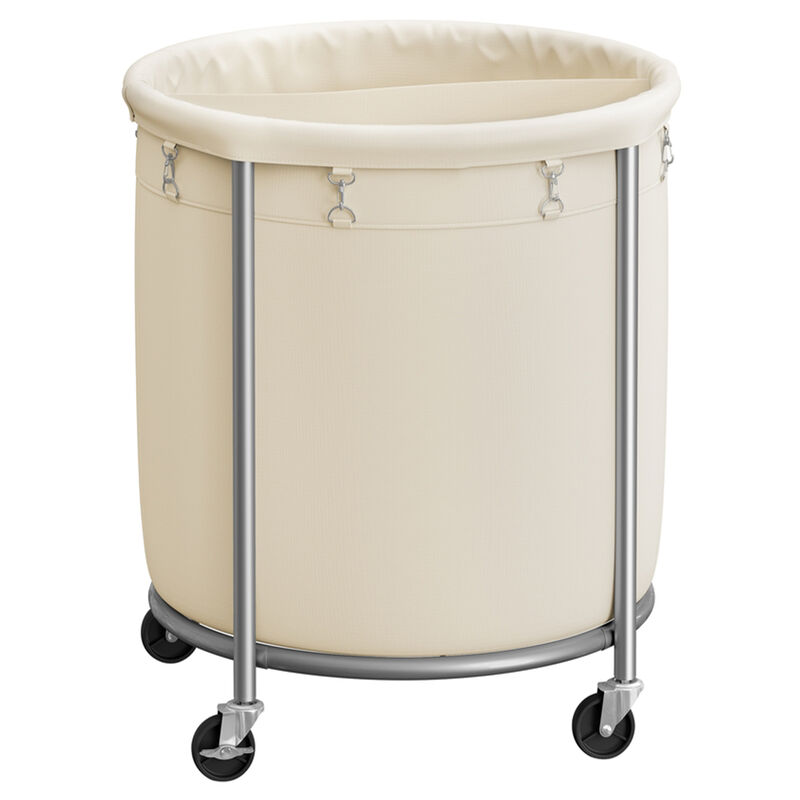 Rolling Laundry Basket 63.5 Gal Cream White and Silver image number 0