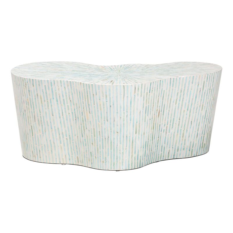 bali & pari Fiorella Capiz Shell Coffee Table - Mother of Pearl Irregular Shape Accent Table with Textured Inlay Surface for Living Room or Lounge Space image number 3