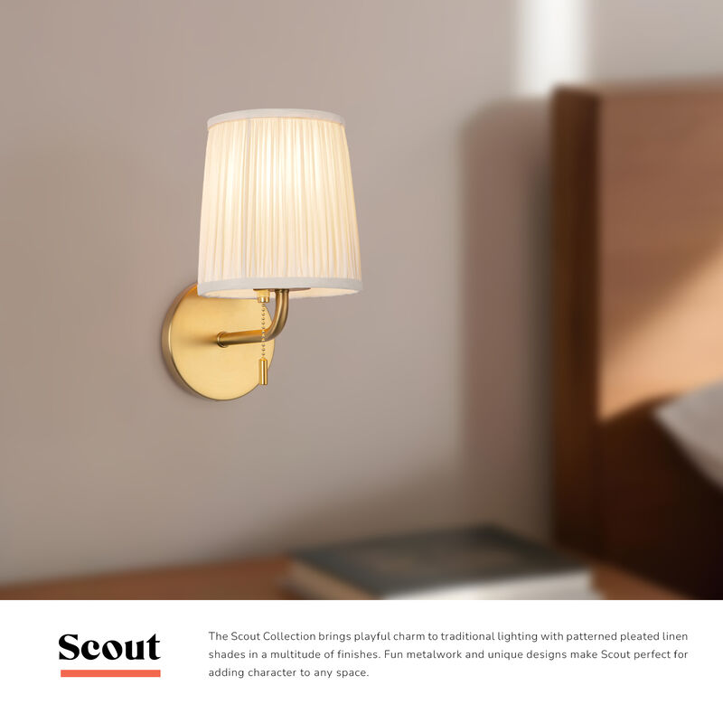 Scout 10-in Damp-Rated Wall/Vanity Light with Patterned Pleated Linen Shade image number 6