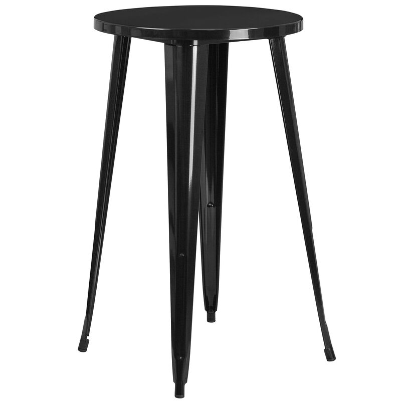 Flash Furniture Ormsby Commercial Grade 24" Round Black Metal Indoor-Outdoor Bar Table Set with 4 Square Seat Backless Stools