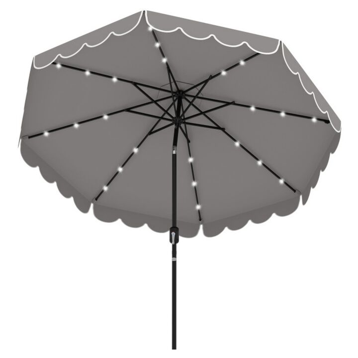 9.3 Feet Solar Patio Umbrella with 24 LED Lights Vented Top and Ruffles