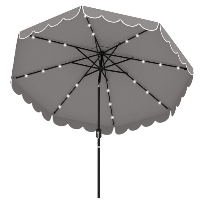 9.3 Feet Solar Patio Umbrella with 24 LED Lights Vented Top and Ruffles image number 0