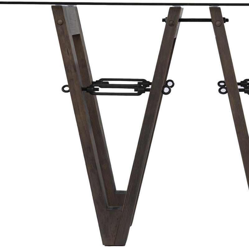 HomeRoots 46" Clear Gray and Brown Glass and Solid Wood Abstract Console Table image number 4