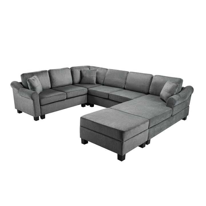 Merax U-shaped Sofa Chenille Upholstered Sofa Couch with Movable Storage Ottoman for Living Room