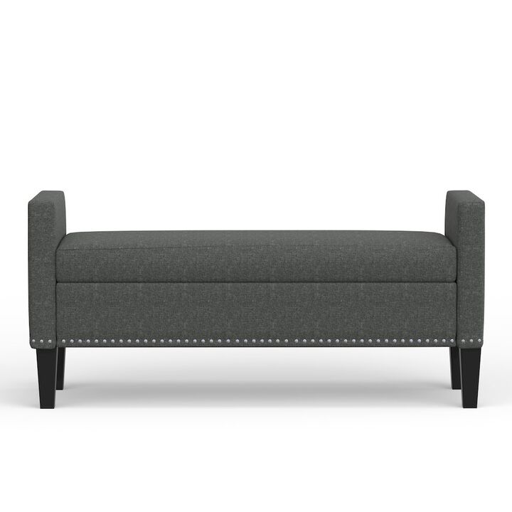 Rize Home 51.25 Storage Bench with Nailhead Trim - Dark Gray