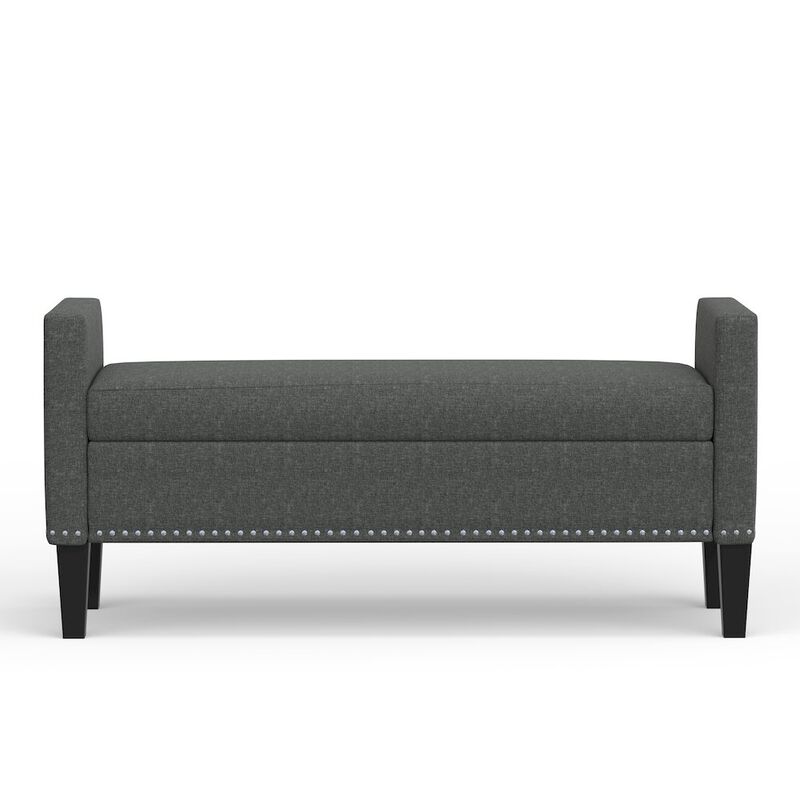 Rize Home 51.25 Storage Bench with Nailhead Trim - Dark Gray image number 1
