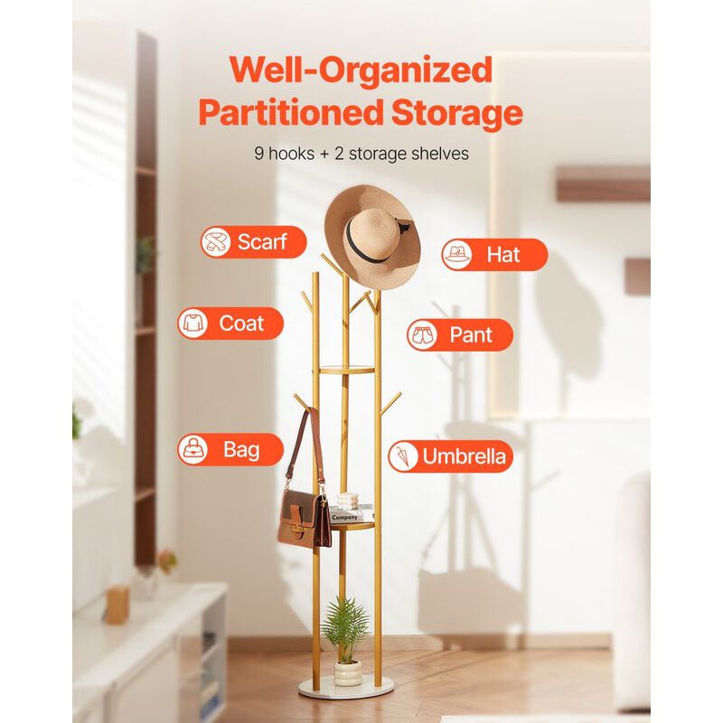 Modern Coat Rack with Quartz Base and Hooks, Freestanding Hall Tree image number 6