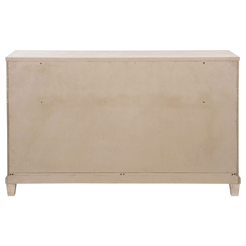Kylie Wide Dresser with 6 Drawers, Stepped Trim, Washed Oak Wood image number 4