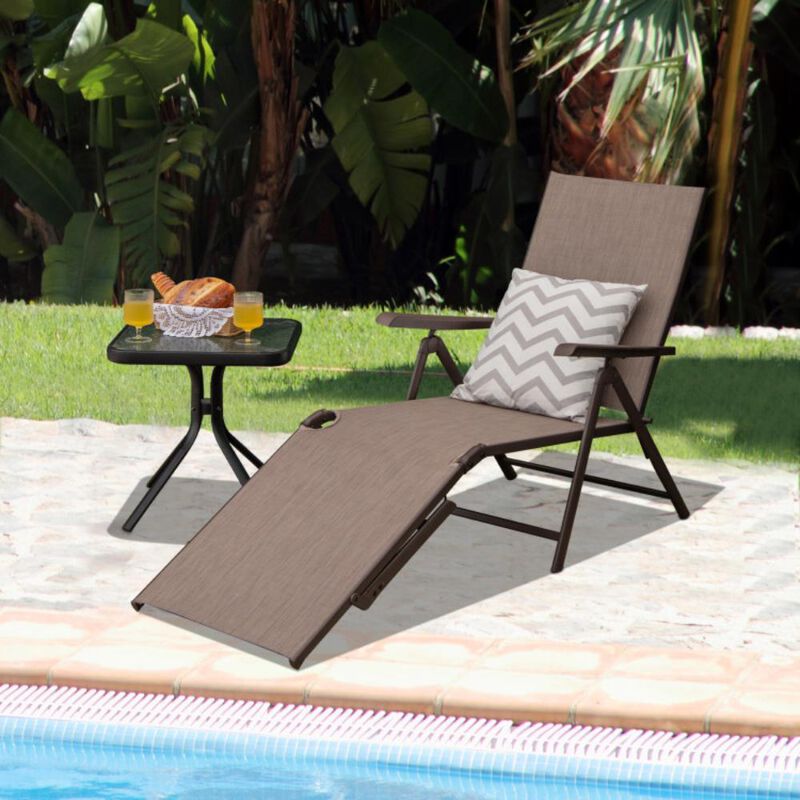 Hivvago Patio Foldable Chaise Lounge Chair with Backrest and Footrest