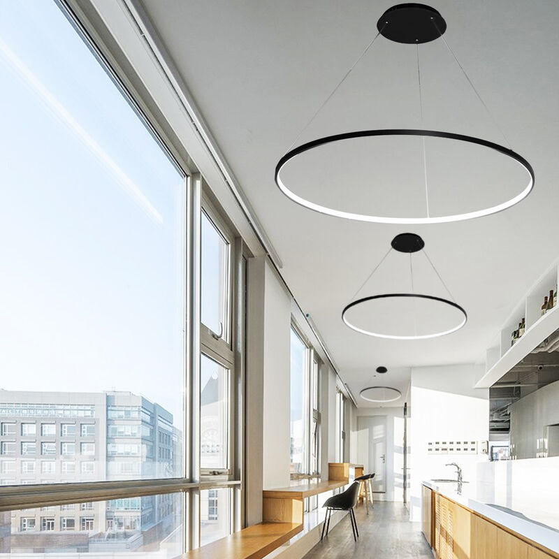 32 inch Circle Chandelier Round Kitchen Island Pendant Remote Dimmable image number 4