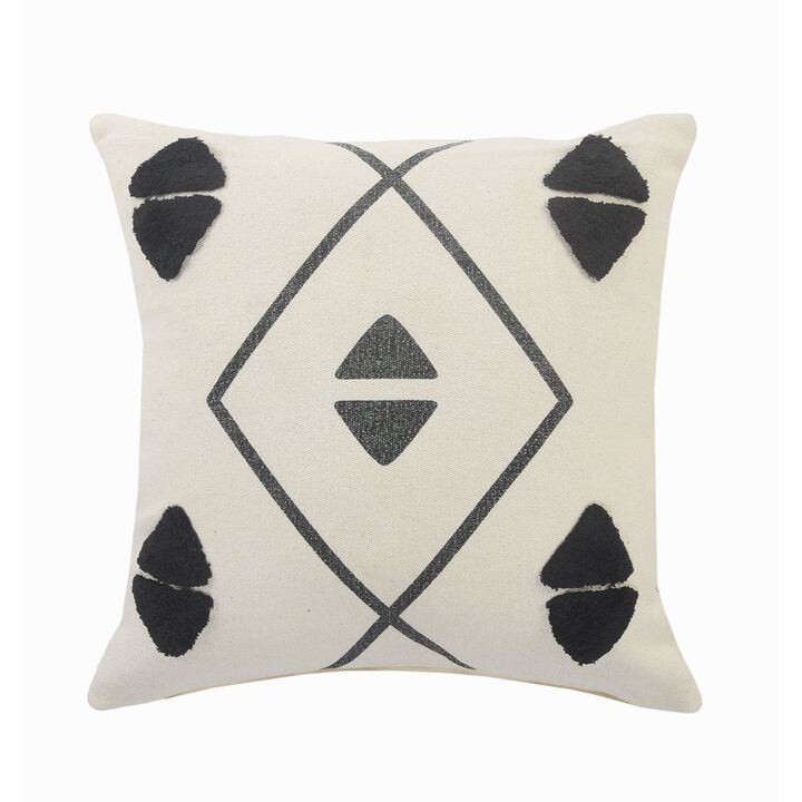 20" Black and Gray Tufted Geometric Square Throw Pillow
