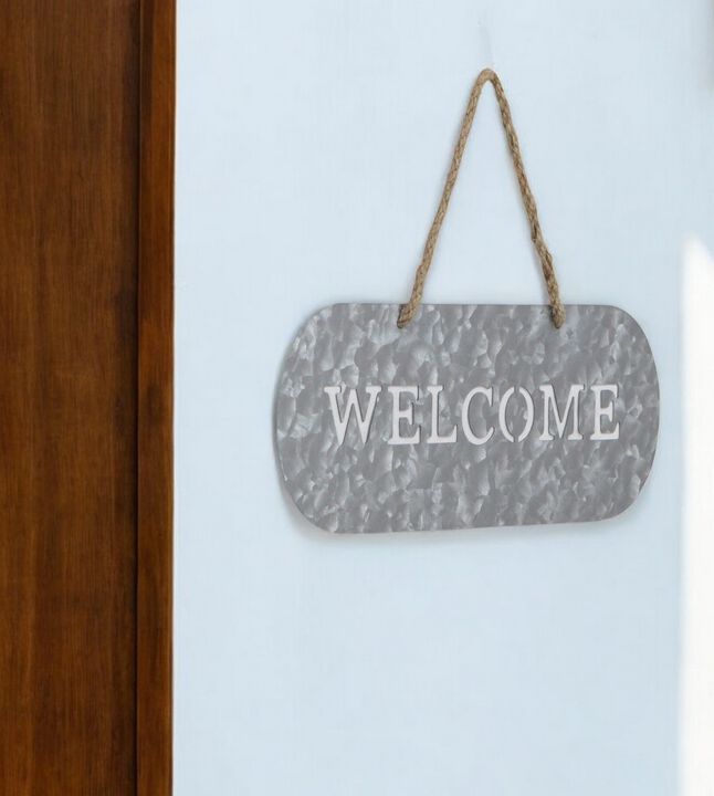 HomeRoots 5" X 11" Gray Handcrafted Welcome Galvanized Metal Wall Decor
