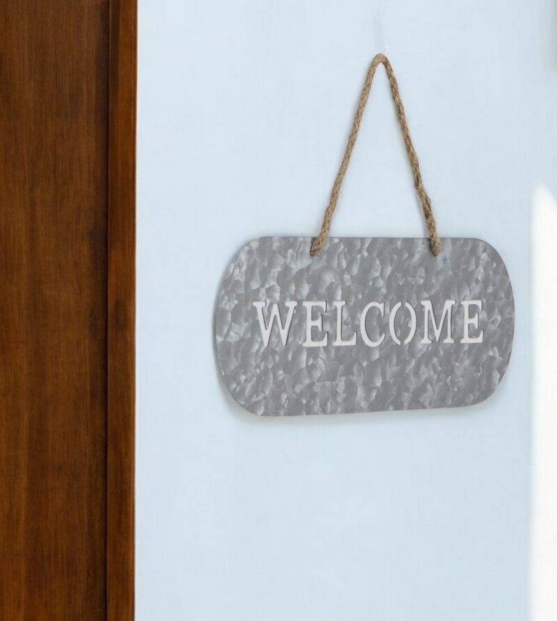 HomeRoots 5" X 11" Gray Handcrafted Welcome Galvanized Metal Wall Decor image number 1