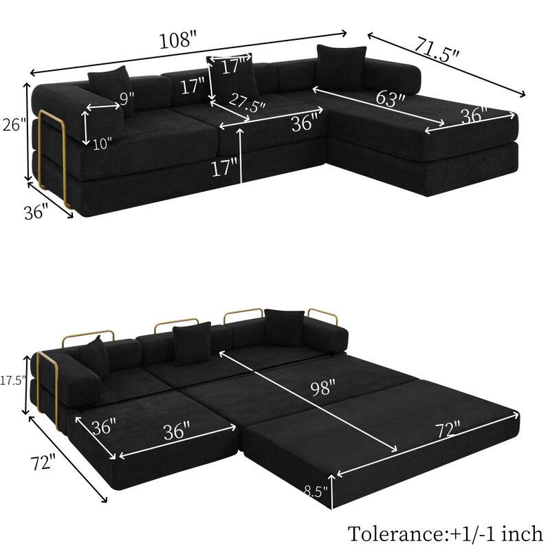Merax Convertible Modular Corduroy Sectional Sofa Bed image number 4