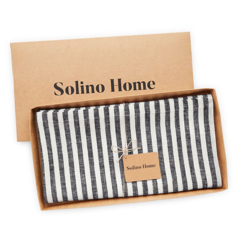 Solino Home Amalfi Stripe 100% Linen Table Throw &ndash; Handcrafted, Machine Washable, Perfect for Holiday and Everyday Dining