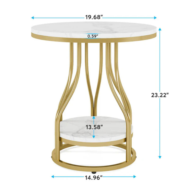 Sofa Side Table, 2-Tier Round End Table with Metal Frame image number 2