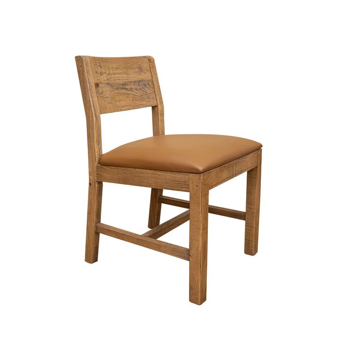 Asic 18 Inch Dining Chair, Set of 2, Vinyl Fabric, Natural Brown Pine Wood-Benzara