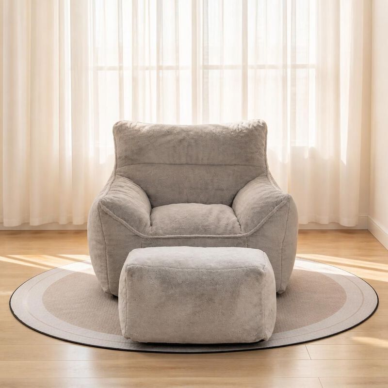 GOODSILO Soft Tufted Foam Filled Faux Fur Bean Bag Chair Comfy Lazy Sofa for Living Room Bedroom Ideal for Relaxing and Lounging image number 2