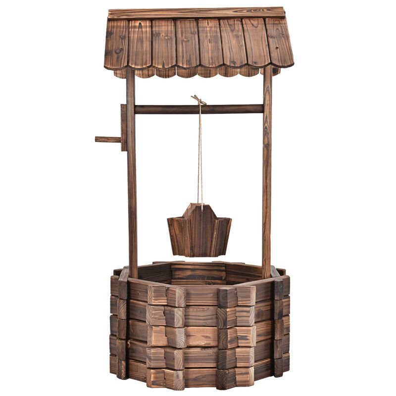 Outdoor Wooden Wishing Well Planter &ndash; Decorative Bucket for Garden or Patio image number 5