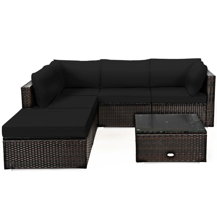 Mondawe 6 Pieces Outdoor Patio Rattan Sectional Sofa Set with Coffee Table
