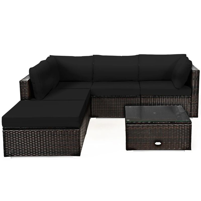 Mondawe 6 Pieces Outdoor Patio Rattan Sectional Sofa Set with Coffee Table