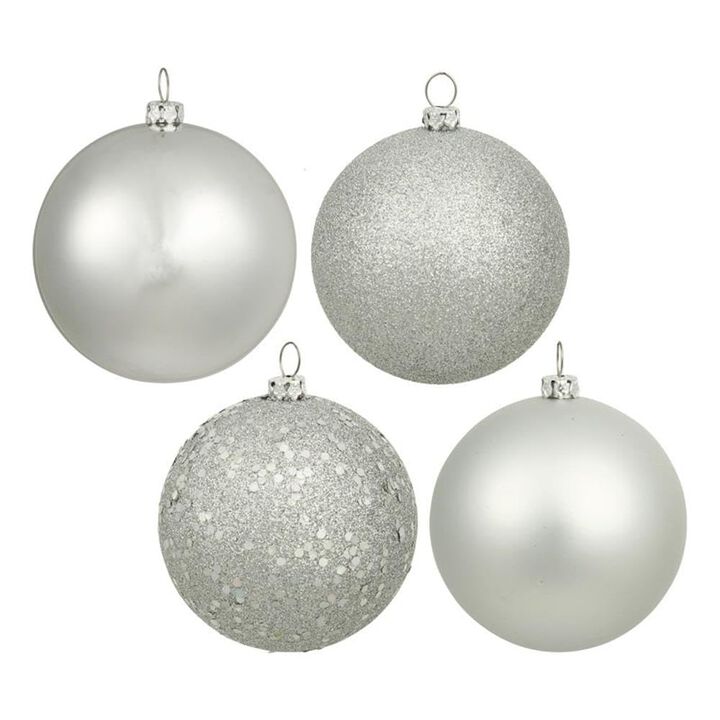 Vickerman 2.75" Silver 4-Finish Ball Ornament Assortment - 20 per Box - Shatterproof and UV Resistant - Reliable and Ready to Hang - Silver Ornaments - Holiday Decor - Christmas Ornaments