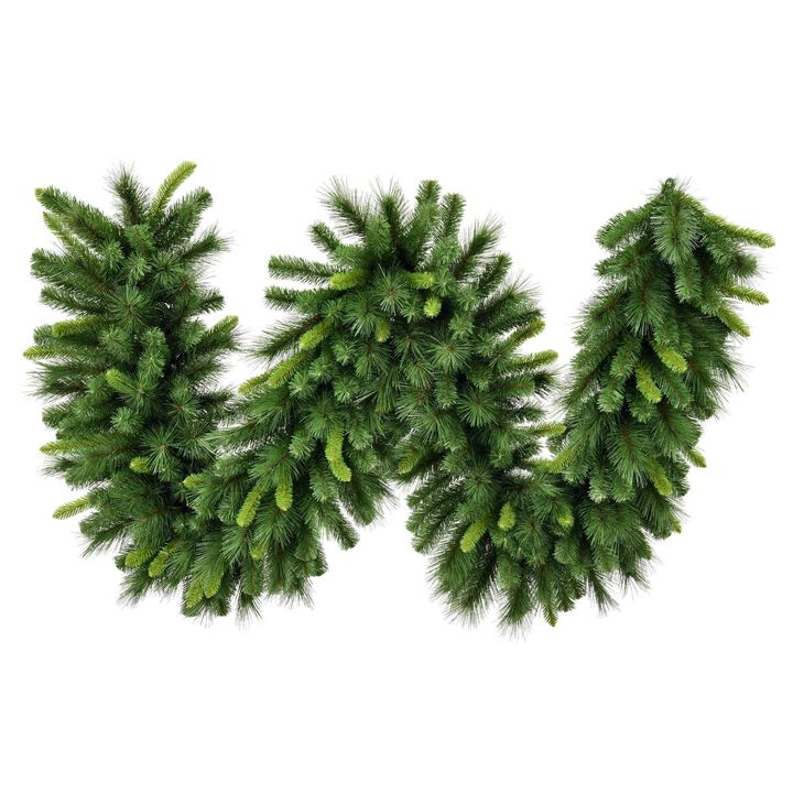 Vickerman 9' x 18" Long Bangor Mixed Pine Artificial Christmas Garland with 300 PVC Tips - Unlit Outdoor Pine Garland for Mantel or Banister Decoration