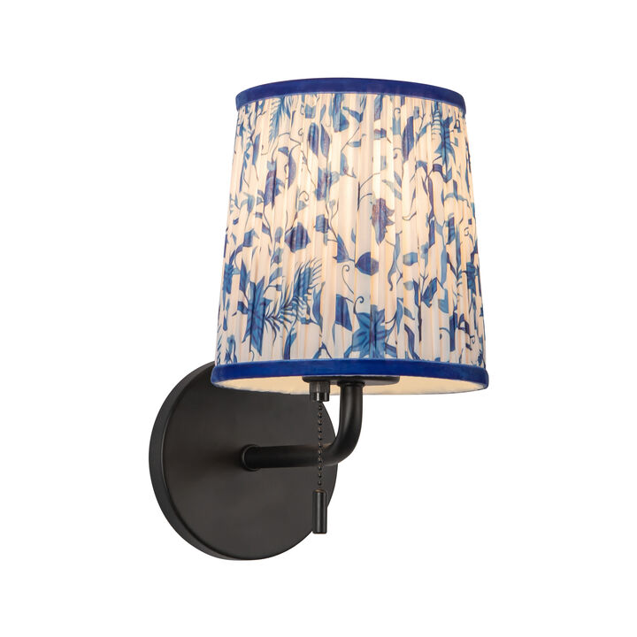 Scout 10-in Damp-Rated Wall/Vanity Light with Patterned Pleated Linen Shade