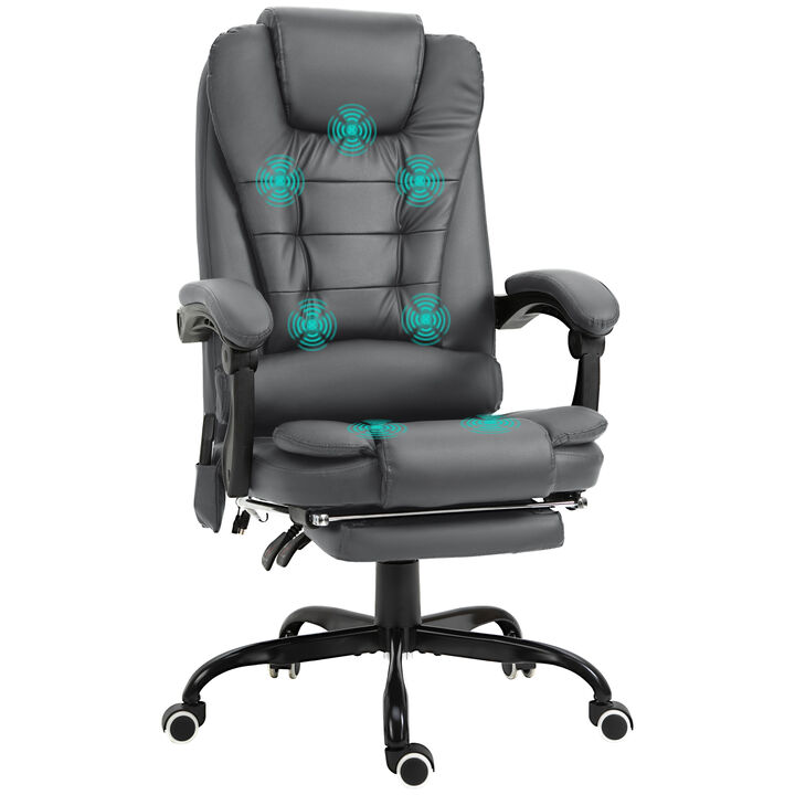 Vinsetto 7-Point Vibrating Massage Office Chair, High Back Executive Recliner with Lumbar Support, Footrest, Reclining Back, Adjustable Height, Gray