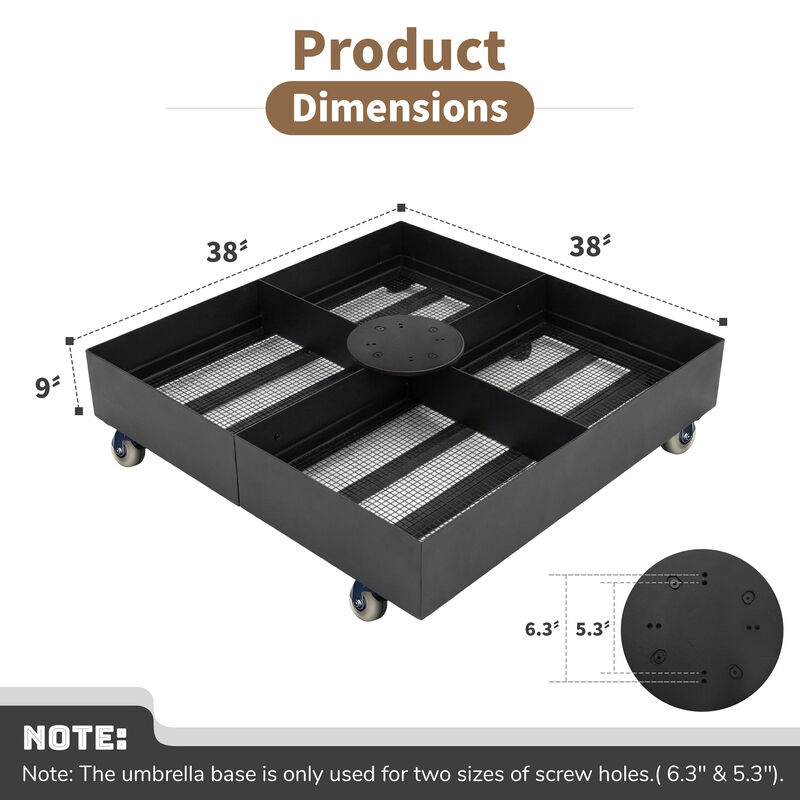 Mondawe 1100 LBS Heavy Duty Umbrella Base with Wheels Steel Outdoor Offset  Cantilever Umbrella Weight Base image number 5