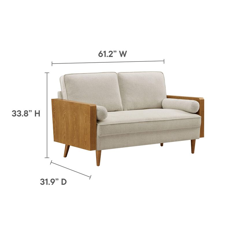 Modway Kellan Loveseat in Walnut Heathered Weave Light Beige image number 2