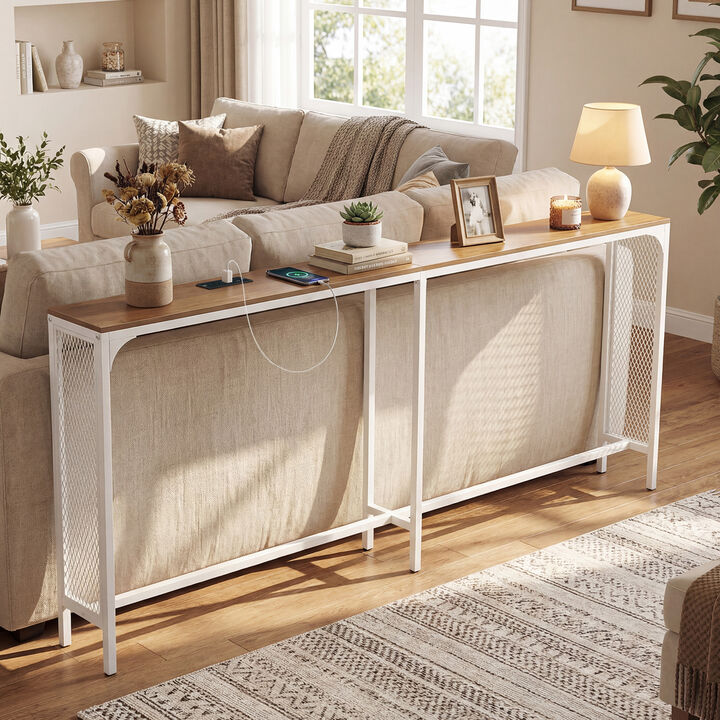 Slim Console Table with Built In Power Outlet for Entryway