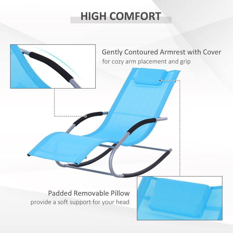 Blue Weather-Resistant Lounger: Chaise Rocker with Detachable Pillow