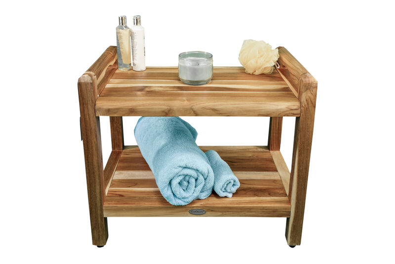 EcoDecors Eleganto EarthyTeak 24" Teak Shower Bench, LiftAide Arms