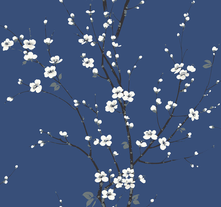 Monterey Cobalt Floral Branch Wallpaper