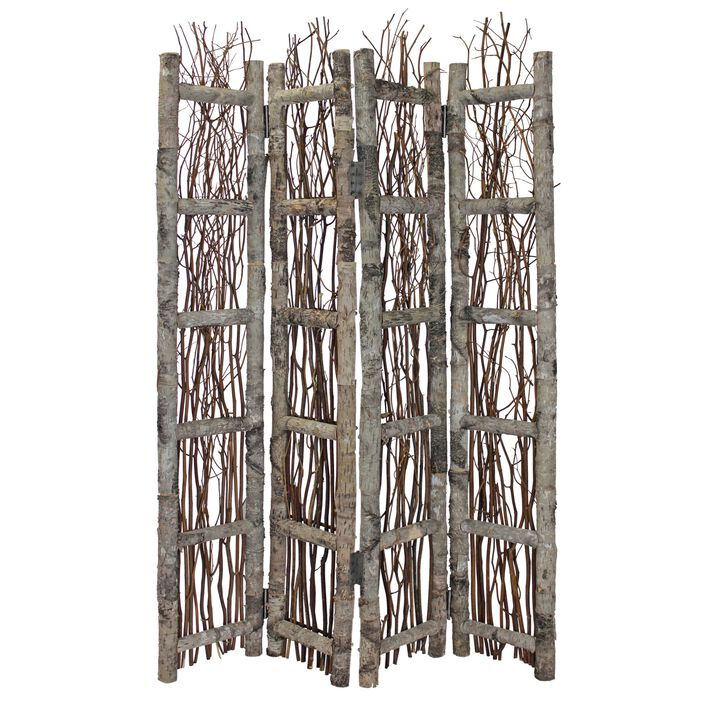 Rustic Birch and Twig 4-Panel Folding Room Divider – Nature-Inspired Privacy Screen