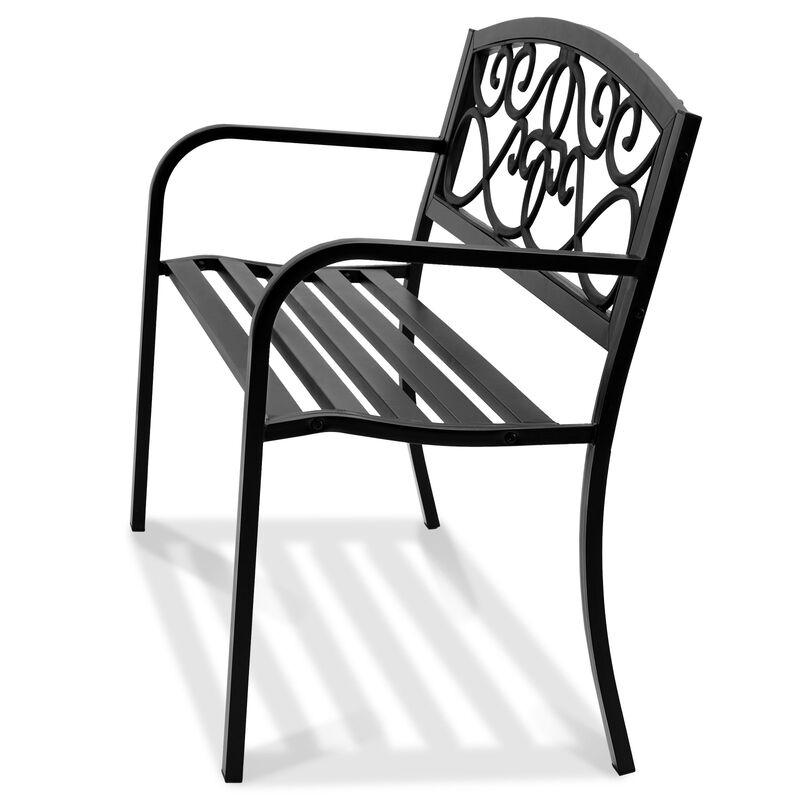 Patio Garden Bench, Metal Outdoor Bench with Backrest & Armrests for Porch Yard image number 7