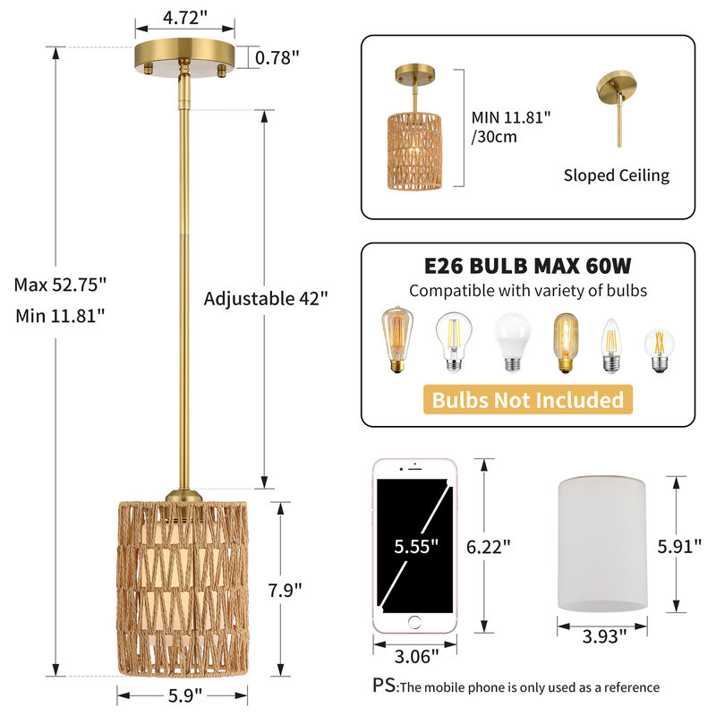 15" Modern Boho Rattan Mini Pendant Light image number 2