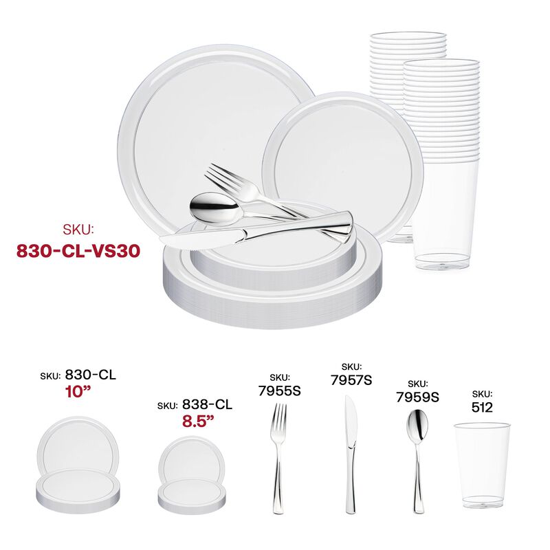 Clear Flat Round Plastic Wedding Value Set (30 Sets) image number 5