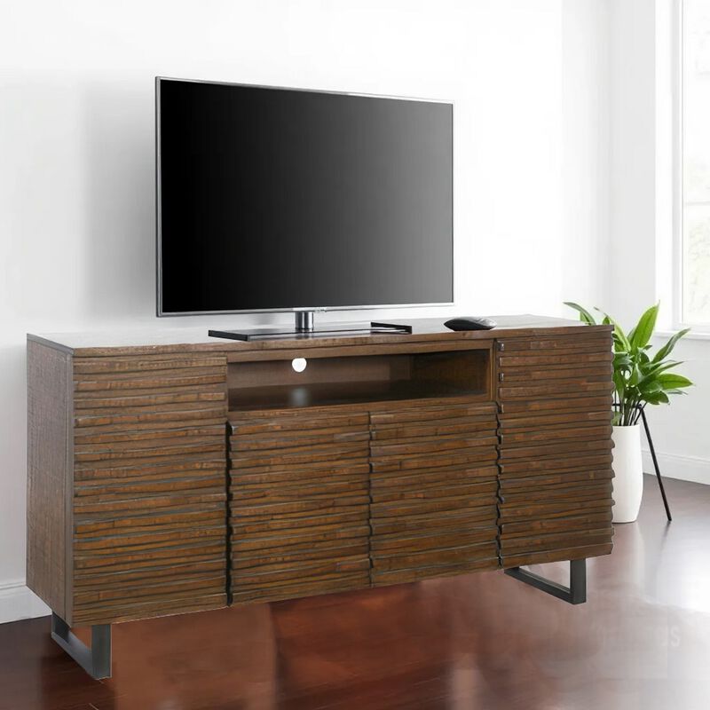 Desy TV Media Entertainment Console, Fluted Doors, Dark Brown 72 Inch - Benzara