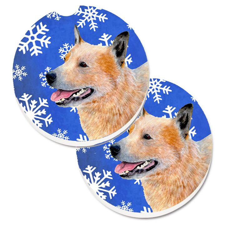 Caroline's Treasures Australian Cattle Dog Winter Snowflakes Holiday Set of 2 Cup Holder Car Coasters LH9272CARC, 2.56, Multicolor