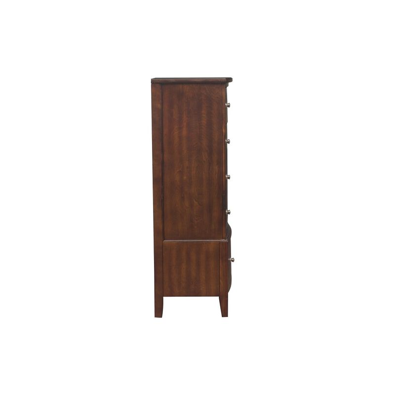 Dark Cherry Finish 1pc Chest of 5x Drawers Satin Nickel Tone Knobs Transitional Style Bedroom Furniture