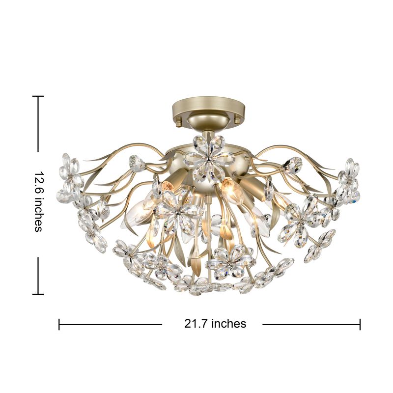 Paola 6-Light Brushed Silver-ish Champagne Daisy Flower Crystal Glass Sputnik Branch Flush Mount image number 3
