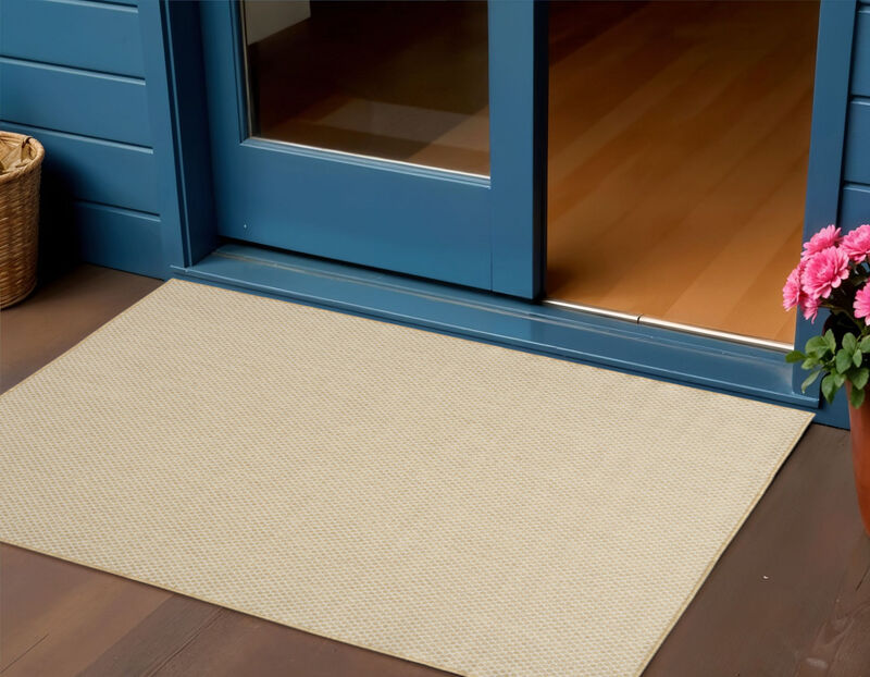 HomeRoots 2' X 3' Natural And Tan Geometric Indoor Outdoor Area Rug image number 1