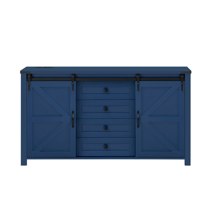 Merax Sideboard with Storage,Farmhouse Storage Cabinet with Sliding Barn Doors and 4 Drawers