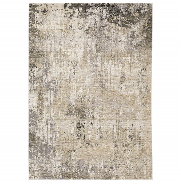 3 X 5 Beige grey Ivory Tan And Brown Abstract Power Loom Stain Resistant Area Rug