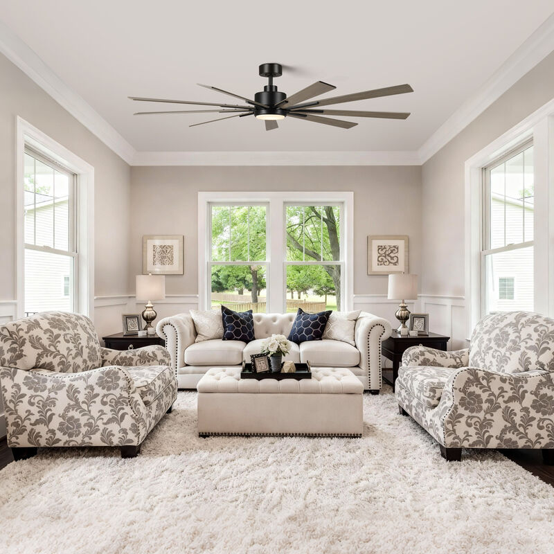 72 in. Windmill Matte Black Integrated LED Dimmable Ceiling Fan with Light and Remote