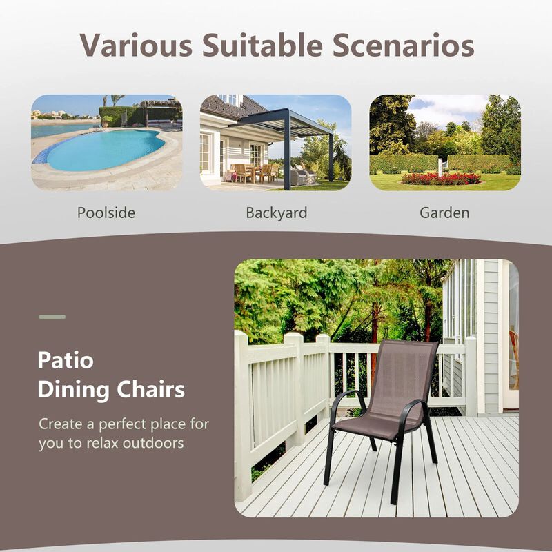 Set of 4 Stackable Patio Dining Chairs with Armrests and Breathable Fabric image number 7